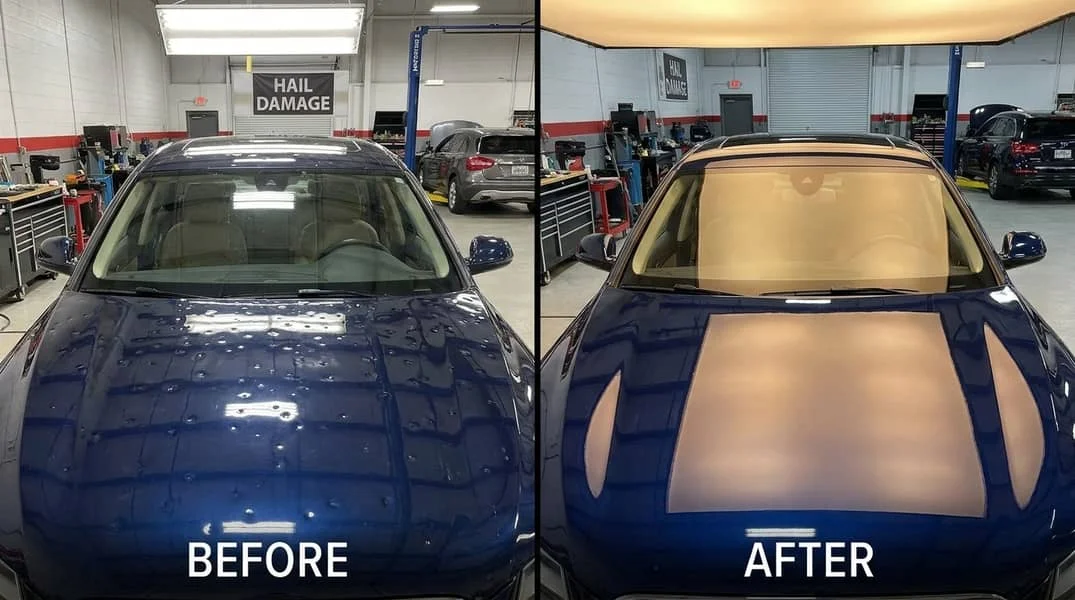 before and after hail damage repair